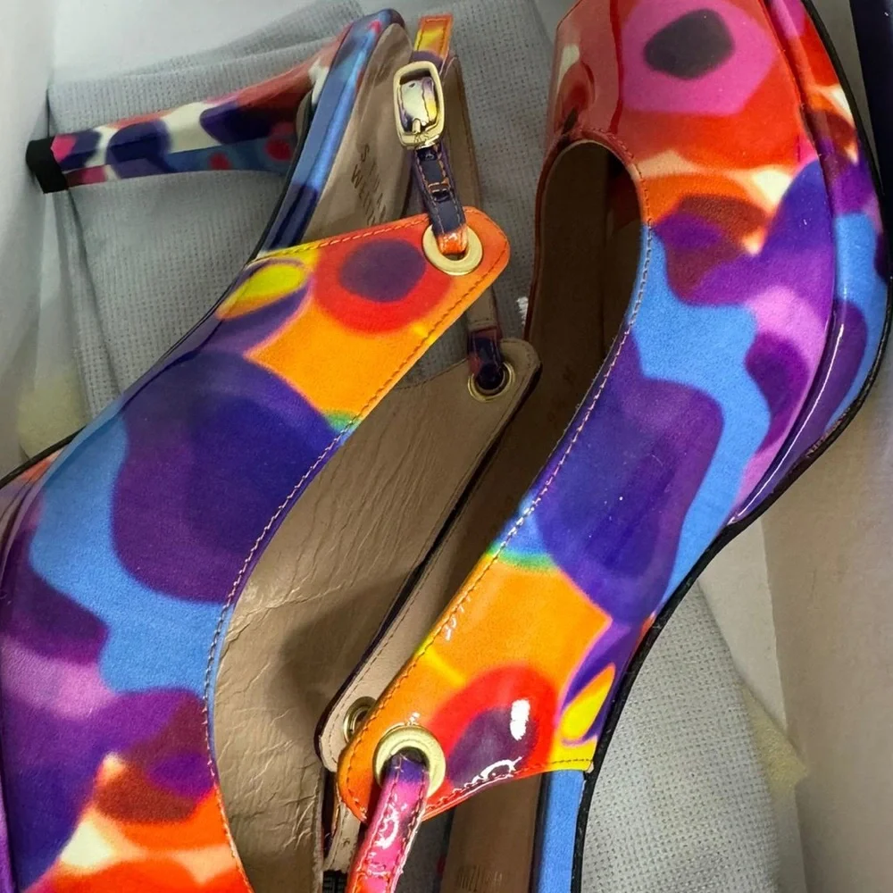 Stuart Weitzman Rinky Mod Patent Print Slingback Heels - Size 9.5M - Picture 8 of 10